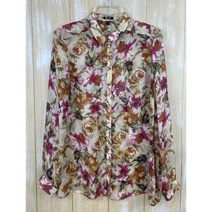 Vintage ESPRIT Collection Silk Floral Button Front Blouse Women's Size 10 Sheer